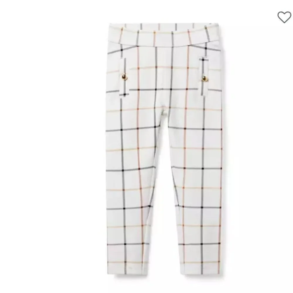 Janie and Jack 100047476 Girl Jet Ivory Plaid Plaid Button Ponte Pant size 12-18